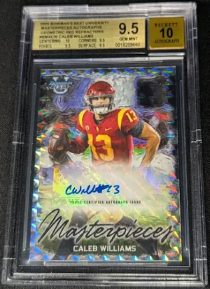 Caleb Williams 2023 RC-AUTO-Red-Refractor Rookie Bowman-Masterpieces Autographs-Topps-USC College Card