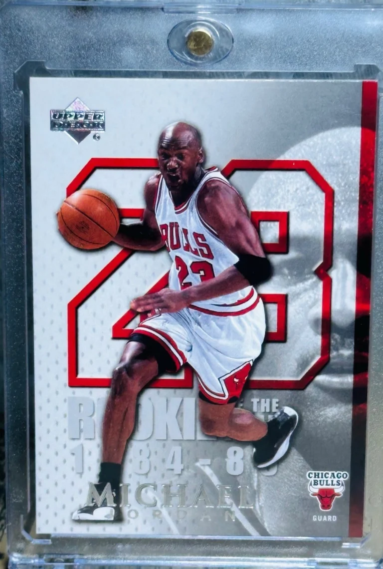 Michael Jordan ROOKIE OF THE YEAR Card AUTHENTIC VERY RARE BULLS JERSEY -23