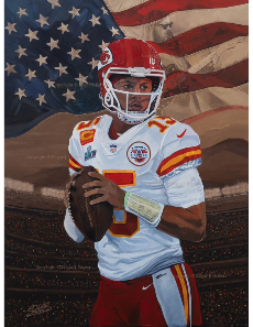 Patrick Mahomes Kansas City Chiefs Deacon Jones Foundation MVP "American Anthem" 24" x 32" Fine Art Print by Edgar Brown