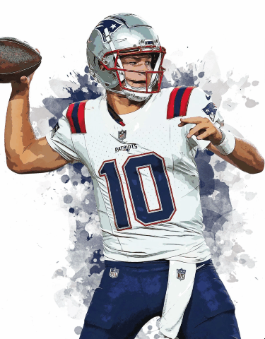 Drake Maye Wall Art: Canvas Framed - Patriots White #10 Jersey