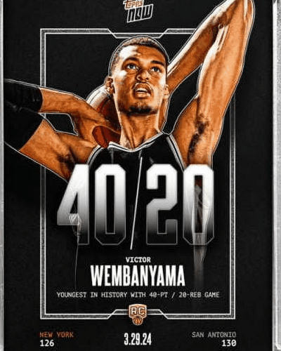 Victor Wembanyama Trading Card: 2023-24 Topps Now Rookie 40/20 Game