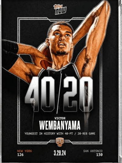 Victor Wembanyama Trading Card: 2023-24 Topps Now Rookie 40/20 Game